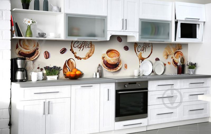 Скинали на кухню Zatarga «Следы свежего кофе» 600х2500 мм виниловая 3Д наклейка кухонный фартук самоклеящаяся