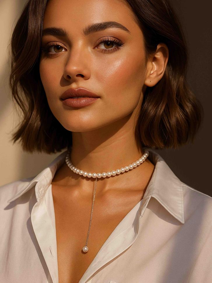 Кольє перлинне з ланцюжком-краваткою (5520)