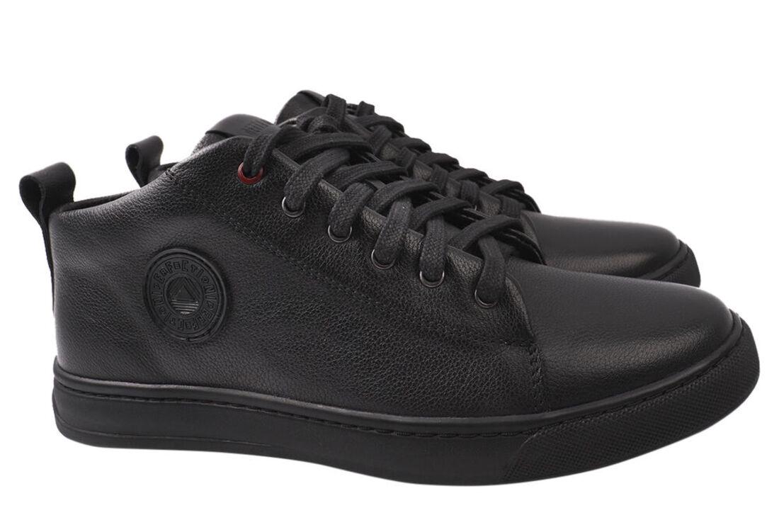 Кеды мужские Detta из кожи на низком ходу на шнуровке р. 43 Черный (56-21DHC)