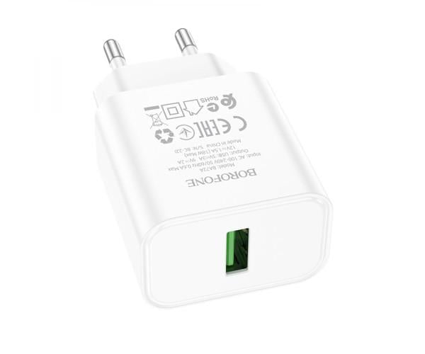 Зарядное устройство сетевое Borofone BA72A Spring USB QC3.0 18W без кабеля White
