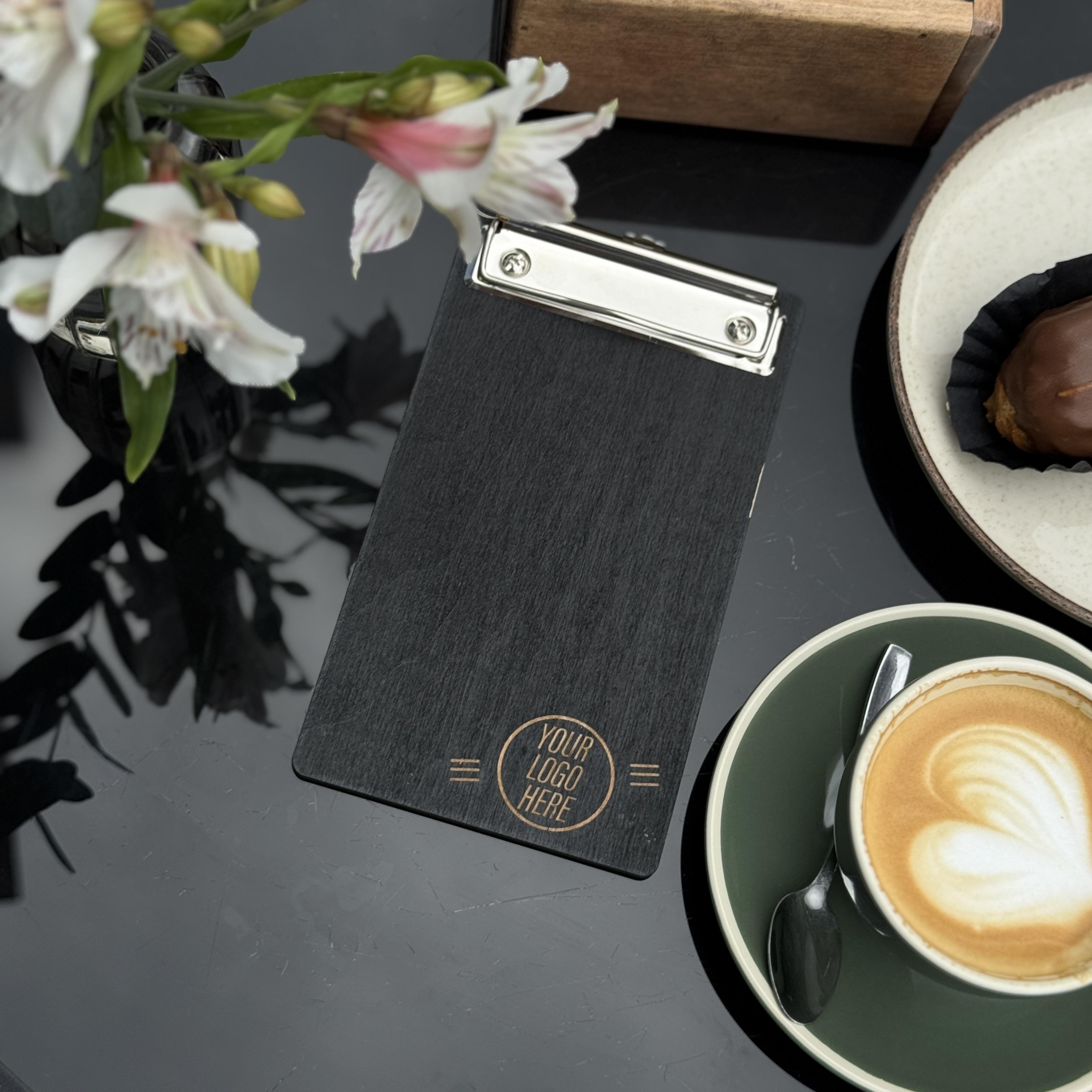Чекбук з гравіюванням логотипу для кафе та ресторанів дерев'яний Чорний (00001)