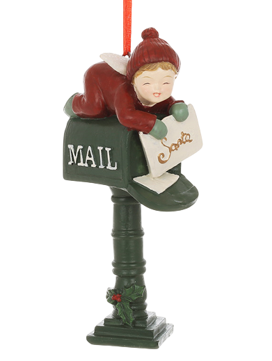 Подвеска новогодняя декоративная BonaDi Почтовый ящик с ангелочком 13,5 см Зеленый/Бордовый (838-572)