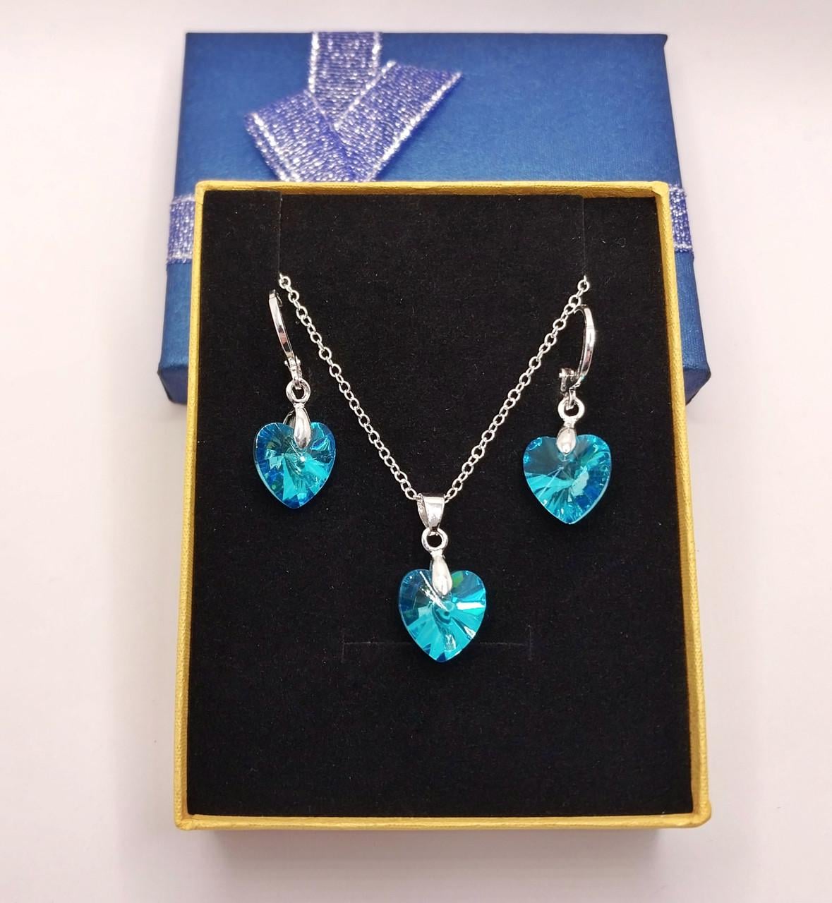 Набор украшений Xuping Jewelry серьги и колье с голубыми цирконами в коробочке Серебристый (85694687)