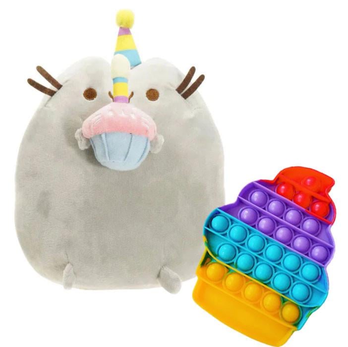 Игрушка мягкая Pusheen cat S&T с кексом и игрушка- антистресс Pop It мороженое 23х25 см (n-10030)