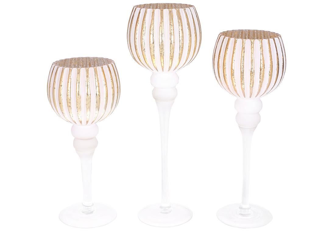 Набор подсвечников стеклянных BonaDi 3 шт. Белый матовый/Золотой (527-775)