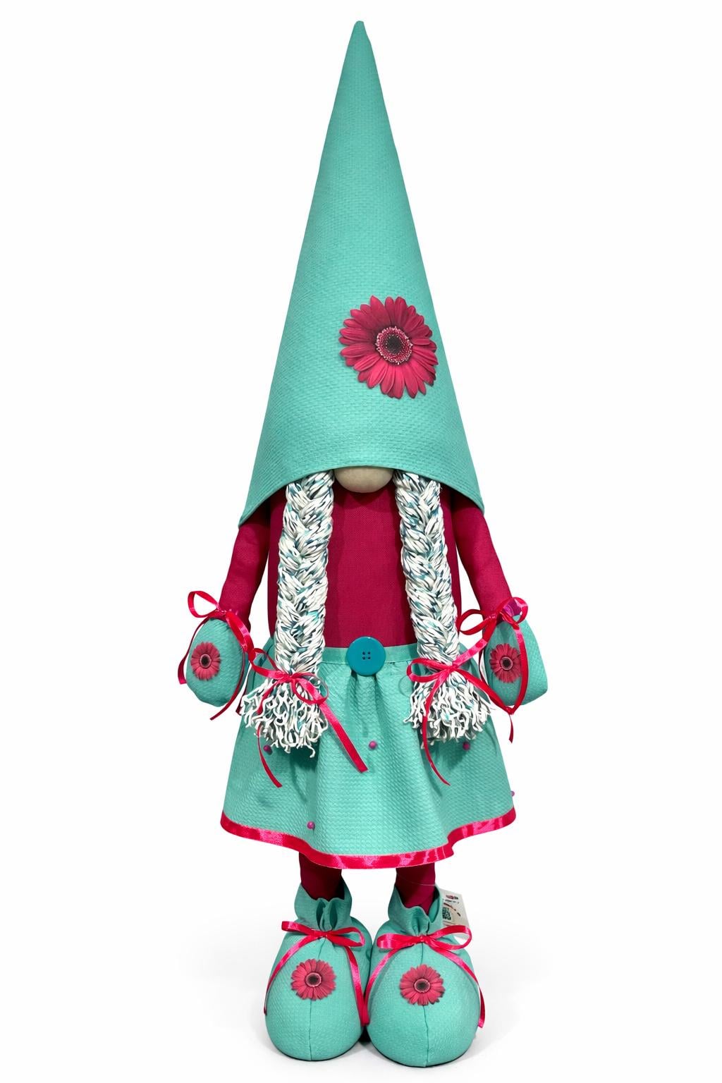 Лялька інтер'єрна Скандинавський гном-дівчинка 90-95 см Малиновий/М'ятний (009)