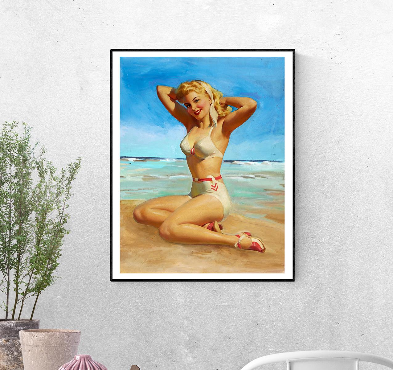 Постер Блонда позирует на берегу. Арт Фрам формат А-3 (pin_up1726008_Poster)