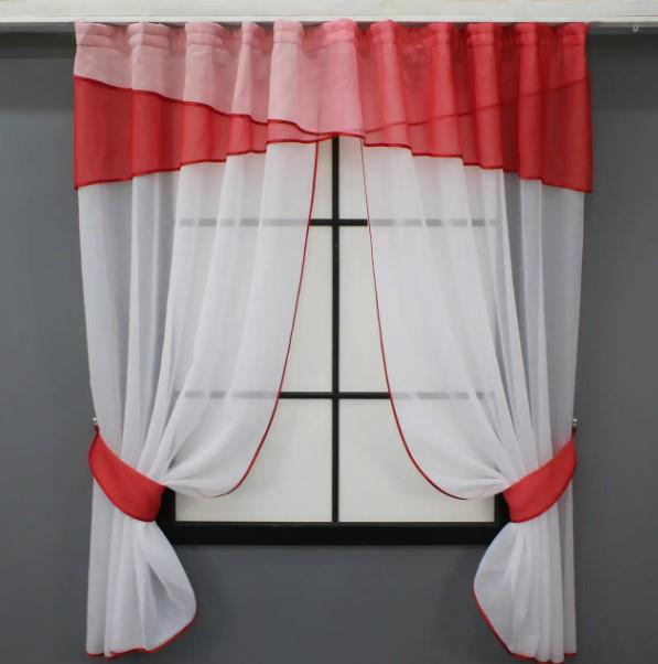 Шторки на кухню 260х170 см Белый/Красный (091к)