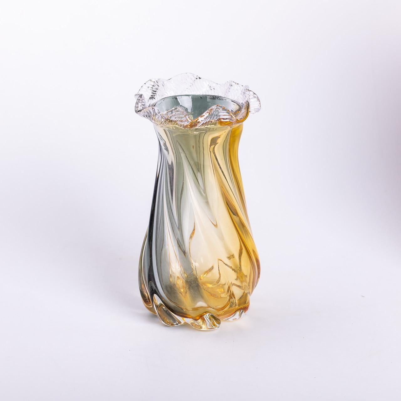 Ваза для цветов декоративная стеклянная с золотой окантовкой 29,5 см (6868)