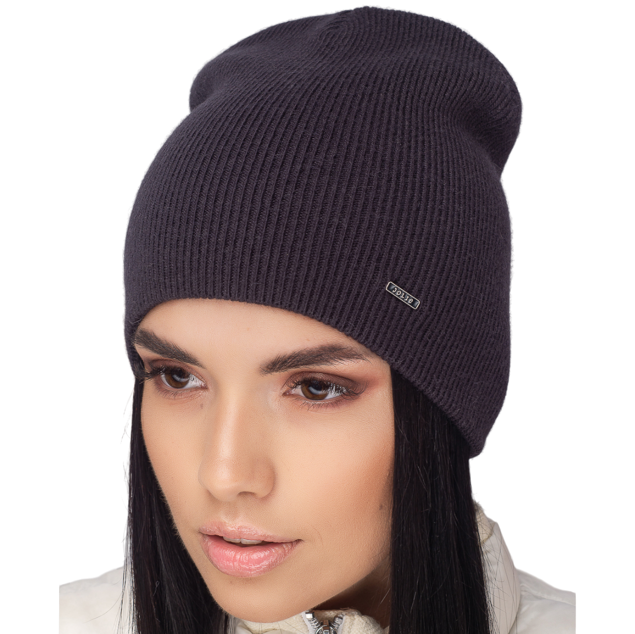Шапка жіноча напіввовняна Leks Гріммі one size Антрацитовий - фото 1