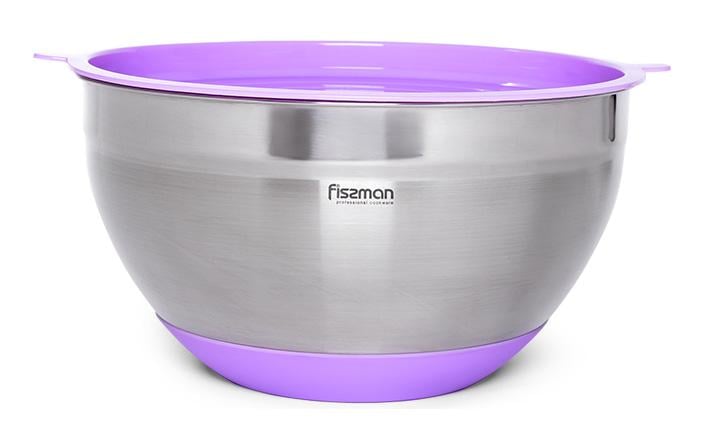 Миска Fissman Mirabelle 1,5 л из нержавеющей стали с сиреневой пластиковой крышкой (FN-5117)