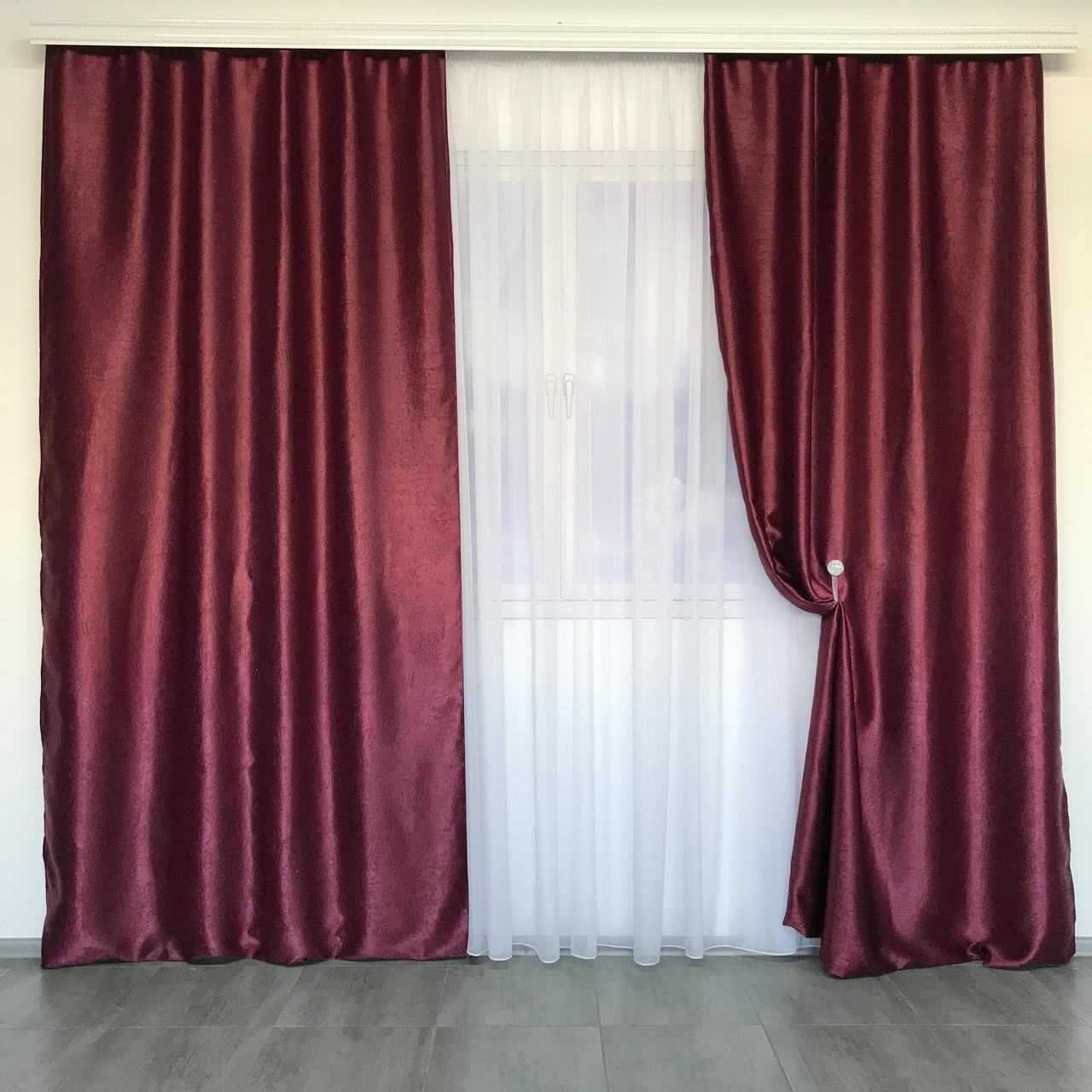 Шторы готовые блэкаут с тюлем Бордовый