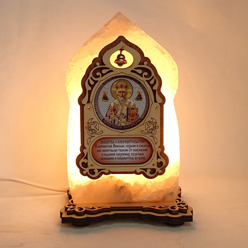 Соляна лампа Ікона маленька Миколай жовтого підсвічування (20022) Соляна лампа Ікона маленька Миколай жовтого підсвічування (20022)