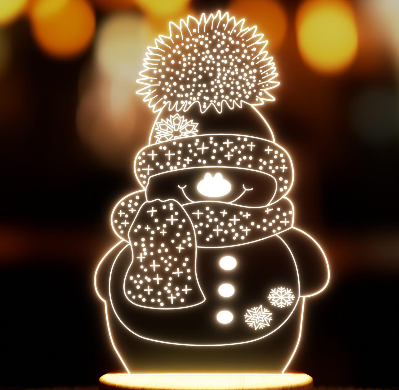 Ночник-светильник Lampic Снеговик USB дерево/акрил 14х24 см Желтый (32377425)