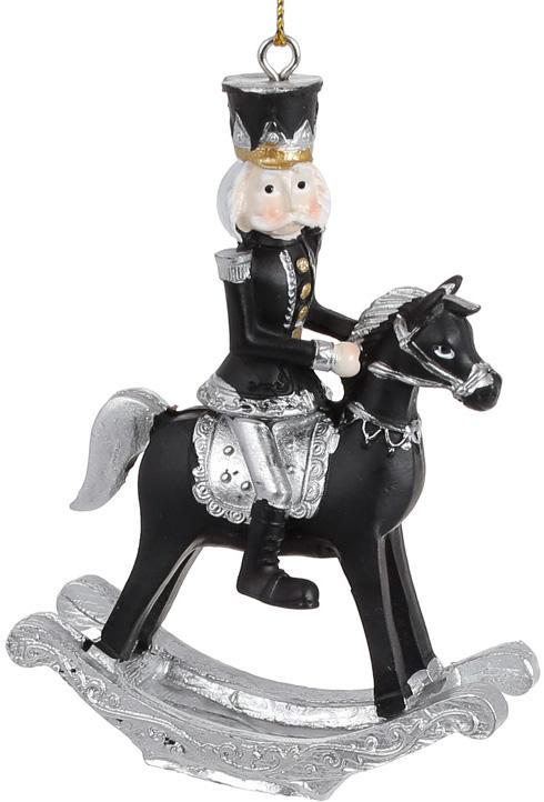 Набор 6 подвесок Щелкунчик на Лошадке-качалке 6,5х3х9,5 см Черный с серебром