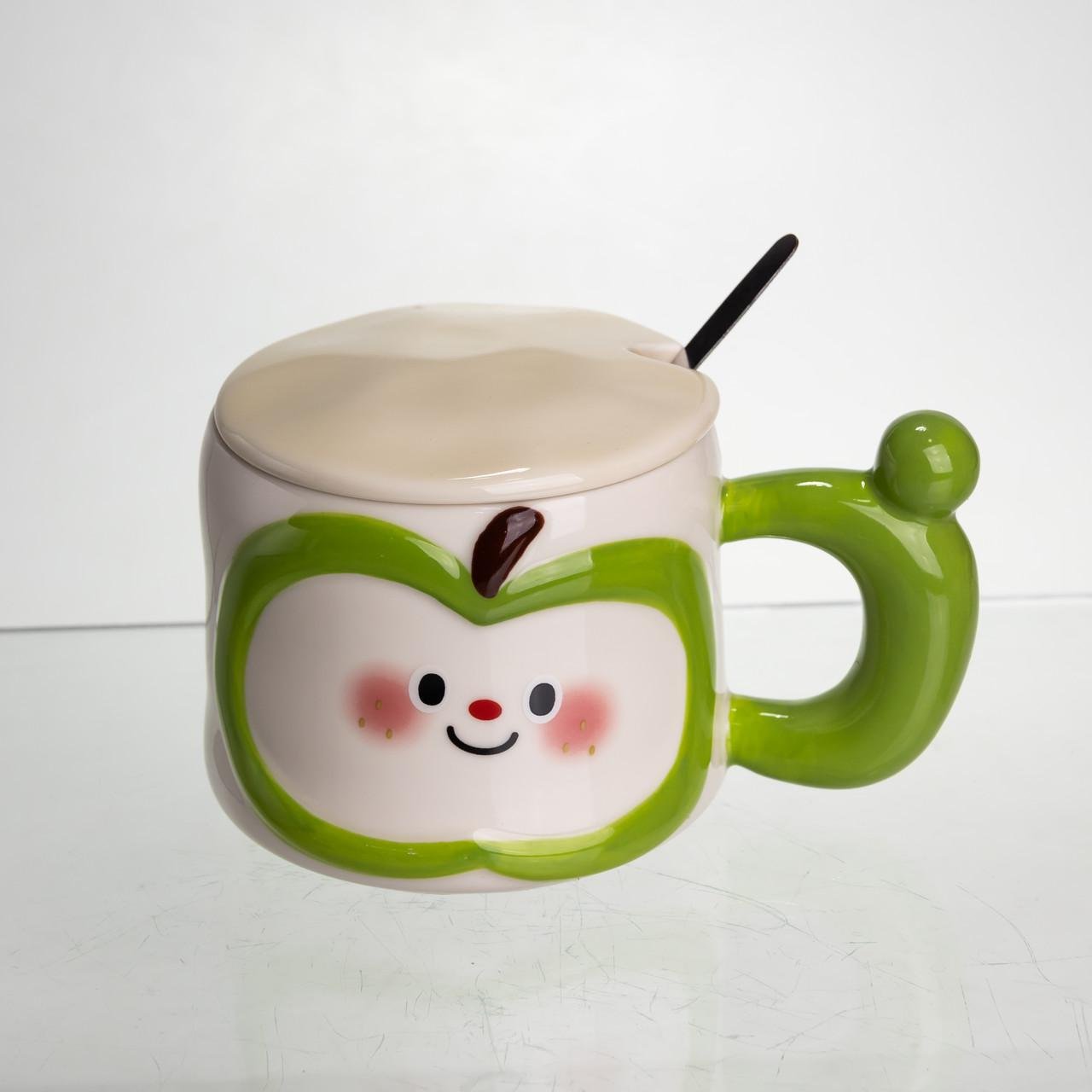 Чашка фарфоровая Light House LG-30165 GN с крышкой и ложкой 400 мл Зеленый