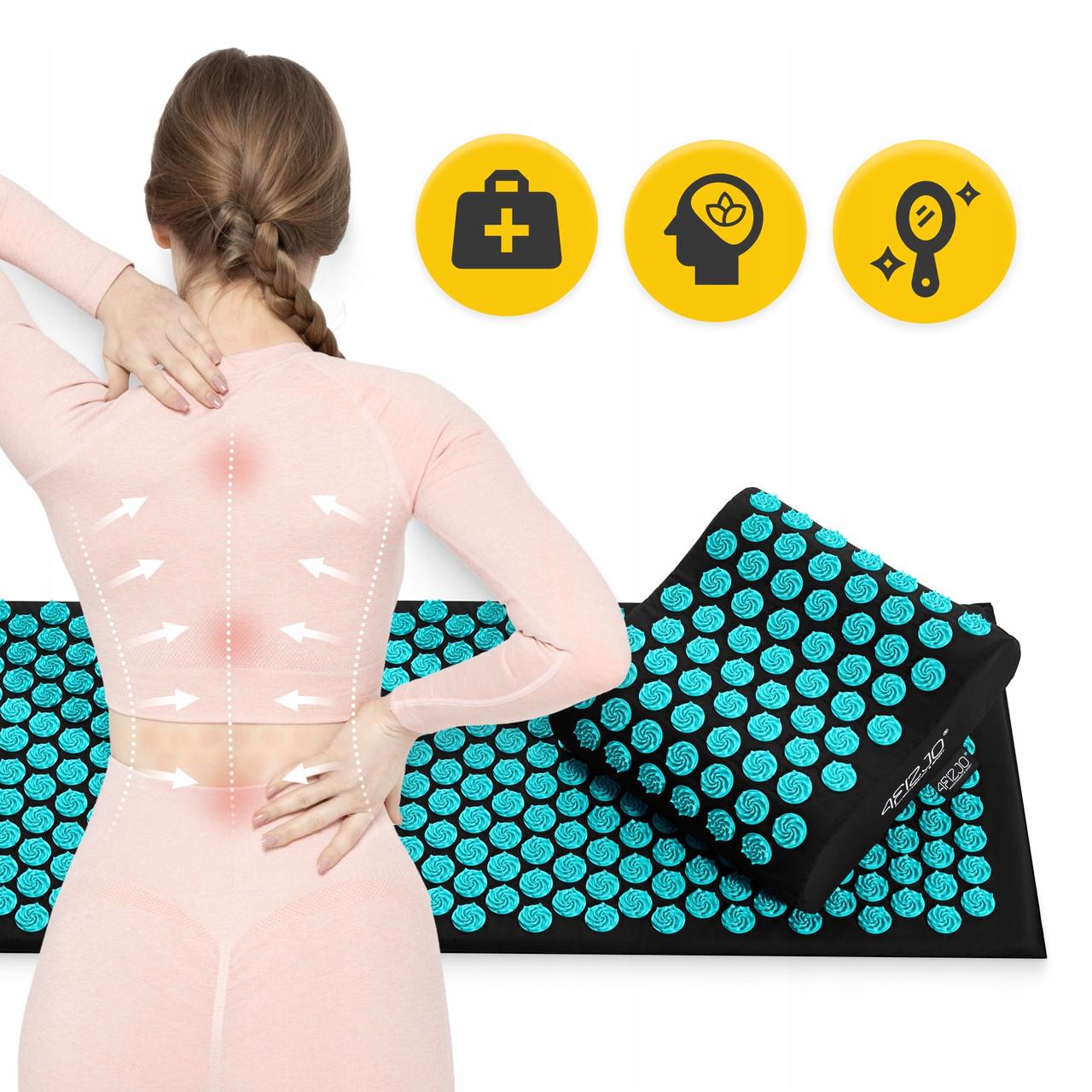 Килимок акупунктурний з подушкою 4fizjo Ergo Mat XL Аплікатор Кузнєцова Black/Blue (P-5907739313874) - фото 4