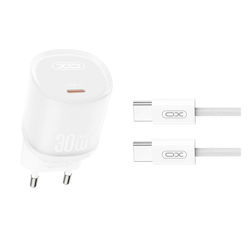 Сетевое зарядное устройство XO L150 30W Single USB-C и Type-C кабель Белый (XO-L150+C)
