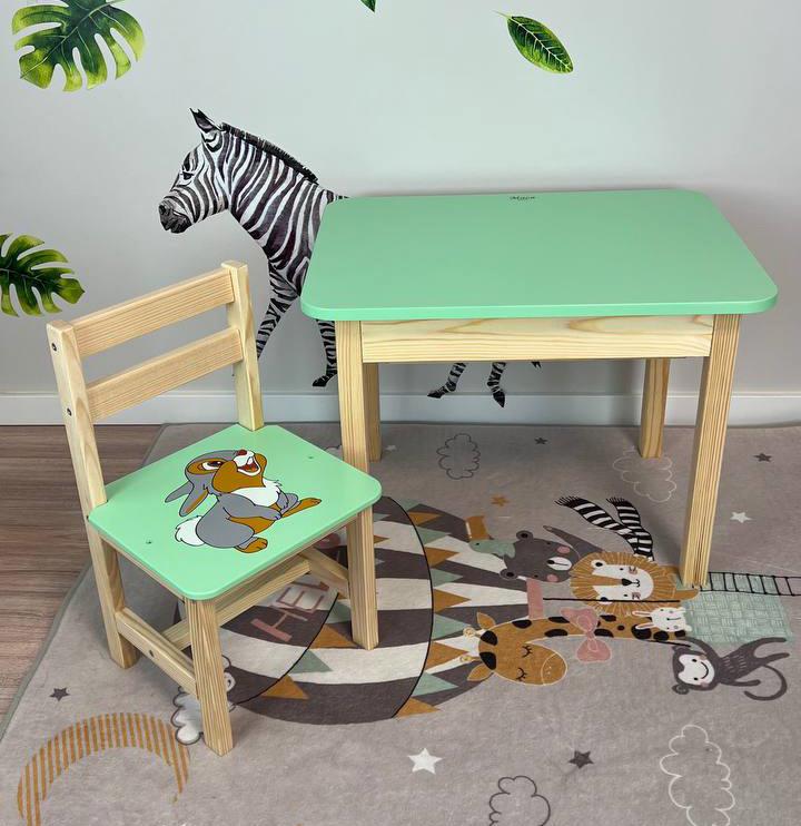 Стол детский Зайчонок с ящиком и стул Зеленый Стол детский Зайчонок с ящиком и стул Зеленый