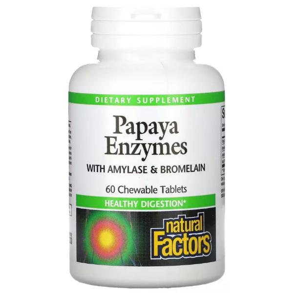 Натуральная добавка Natural Factors Papaya Enzymes with Amylase & Bromelain 60 chewable tabs. (000022130)