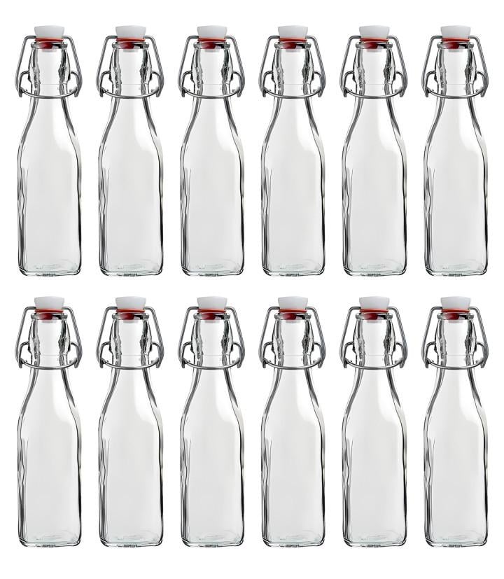 Пляшка квадратна Бугельна скляна з бугельною пробкою 1 л 12 шт. Прозорий (31588271)