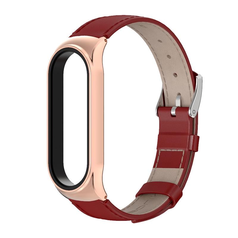 Ремешок для смарт-браслетов MiJobs кожаный для Xiaomi Mi Band 5/4/3 Красный/Золотой (1490P)