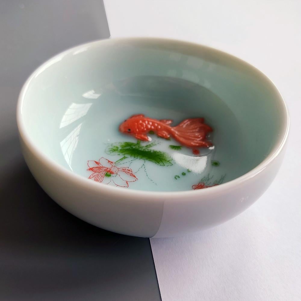 Пиала для чая с рыбкой керамическая 60 мл Голубой