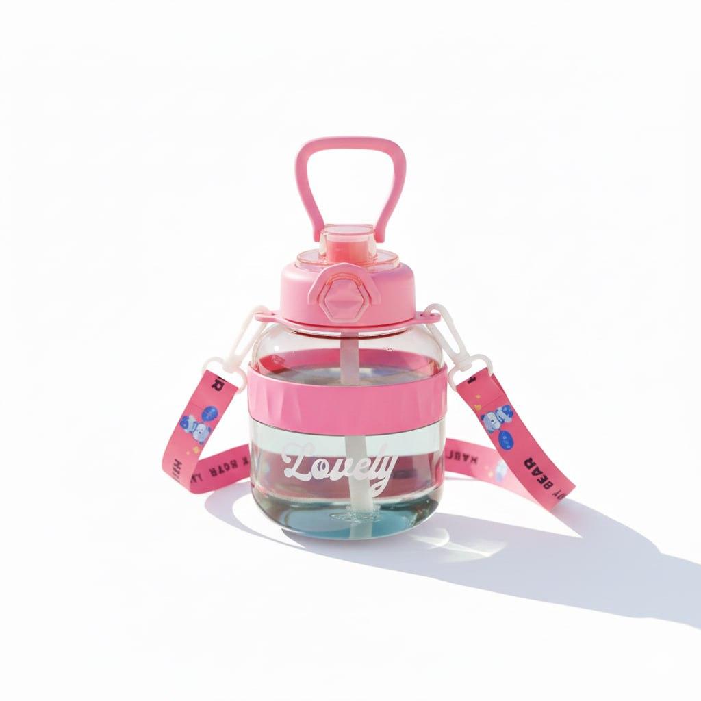 Бутылка детская с трубочкой Lovely защитой от протеканий 700 мл Розовый (2862177567)