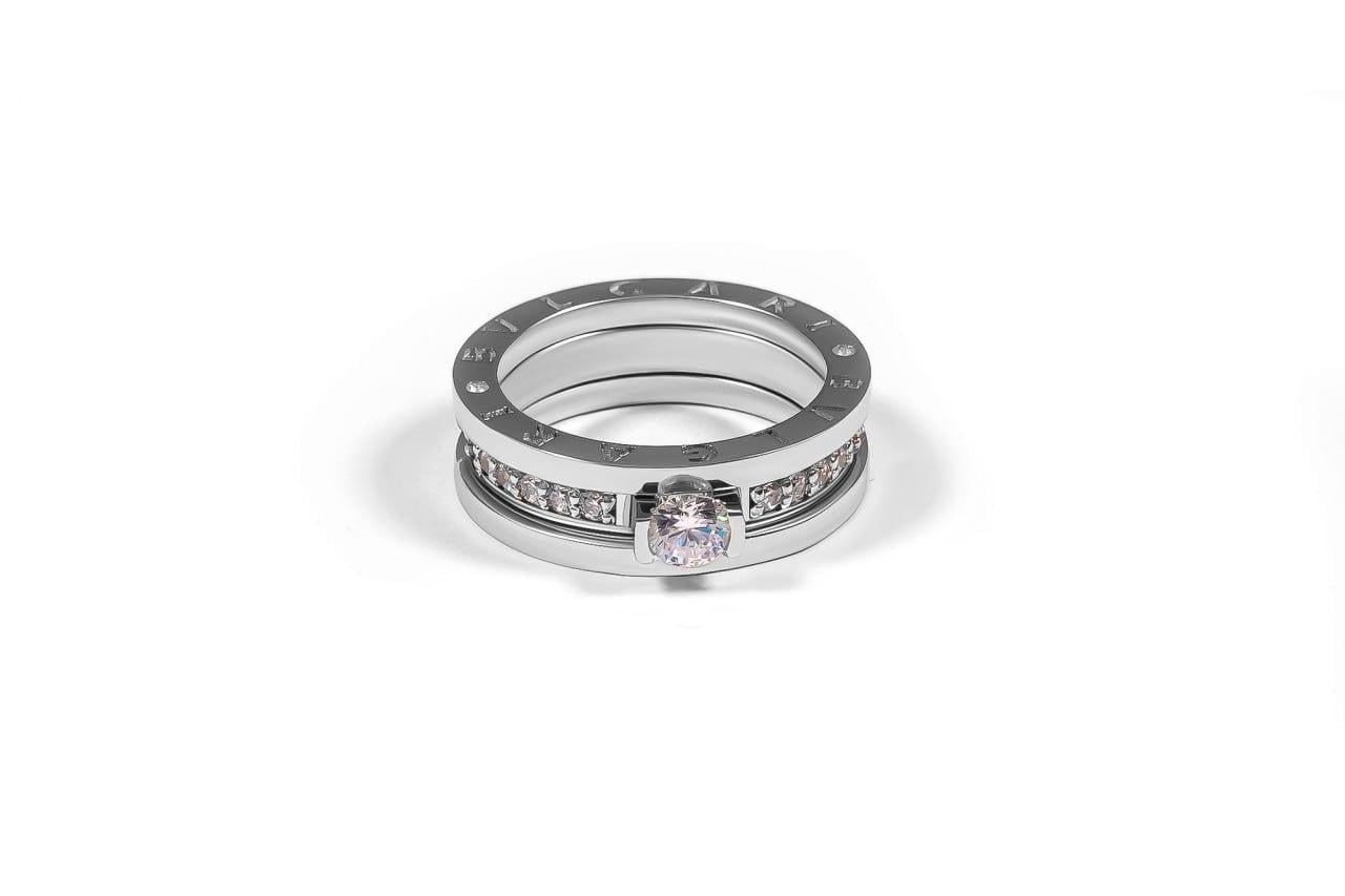 Кольцо двойное из белого золота с фианитами К-0377 р. 15 (2321656968)