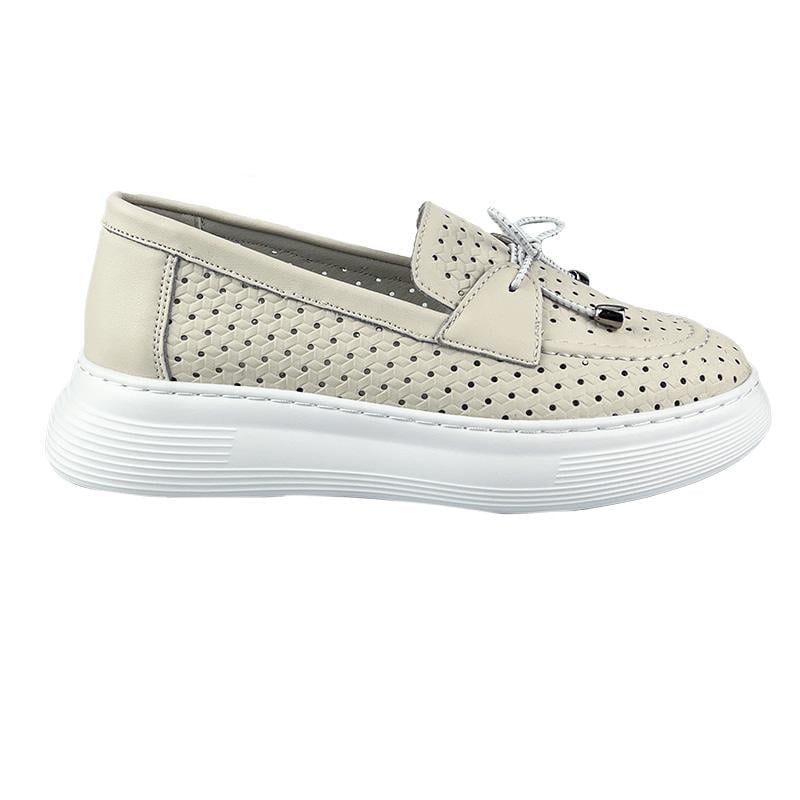 Лоферы женские перфорированная кожа 7057-6 р. 37 23,5-24 см Бежевый Лоферы женские перфорированная кожа 7057-6 р. 37 23,5-24 см Бежевый