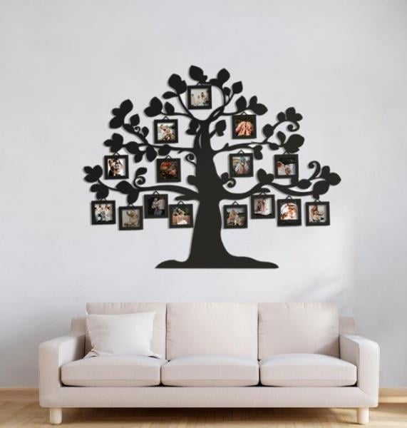 Панно деревянное Decart Floral Ancestry Tree декор для комнаты гостиной Семейное дерево родословной 148х118 см рамки 10x10 cм 15 шт.