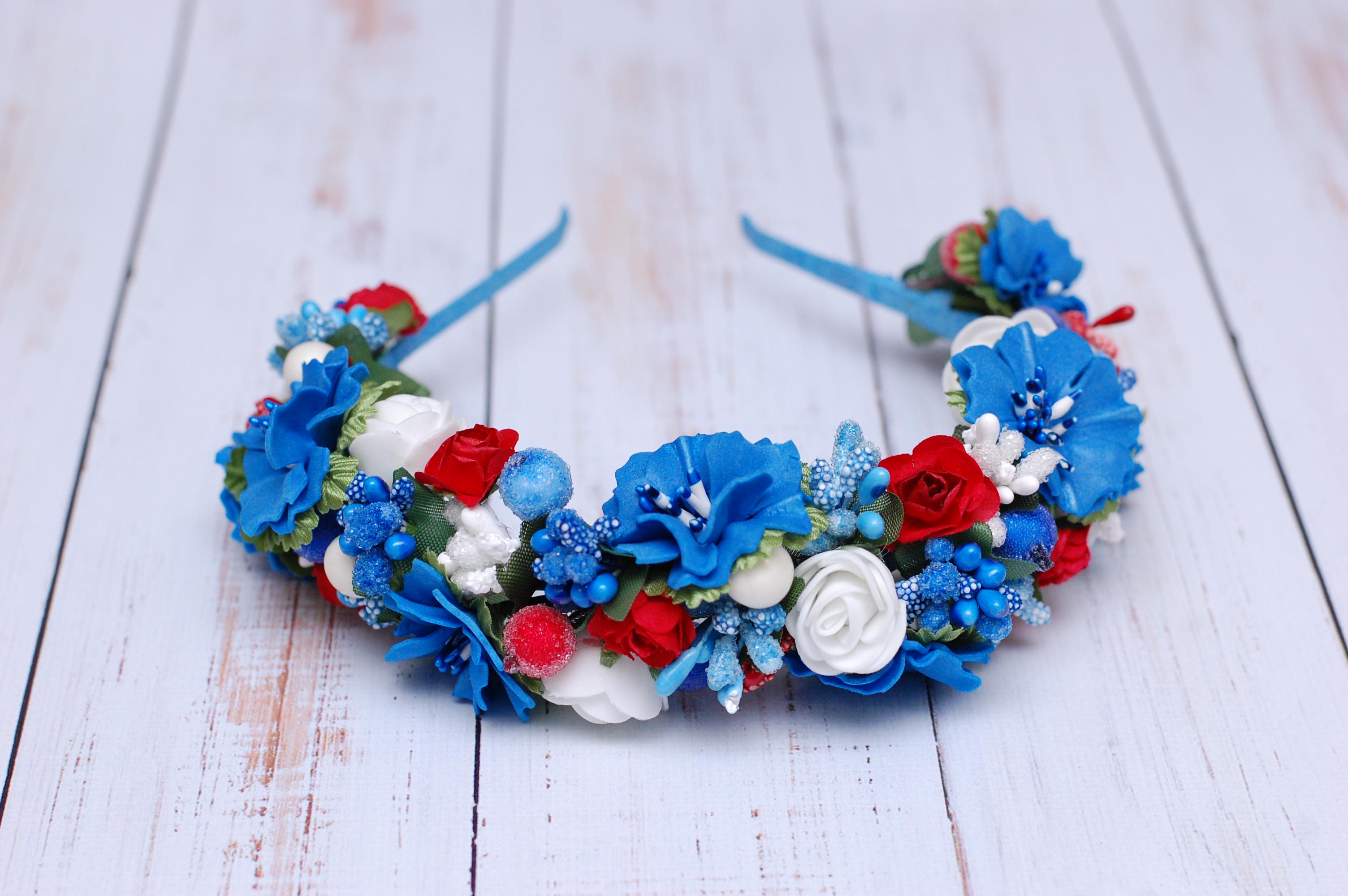 Обруч для волос с цветам с васильками (118)