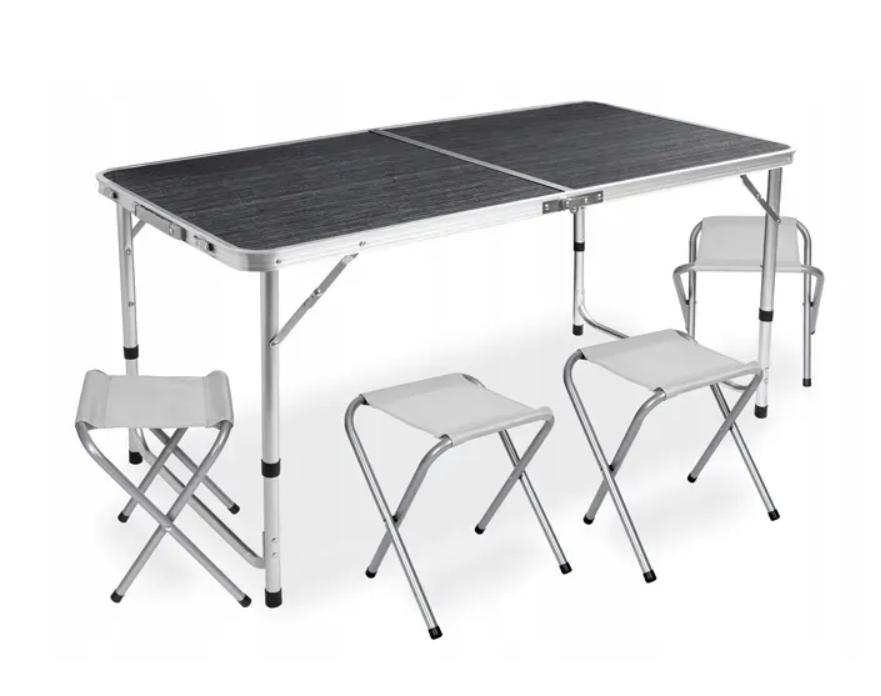 Стіл-валіза розкладний 120х60 см зі стільцями 4 шт. Сірий (G1276)