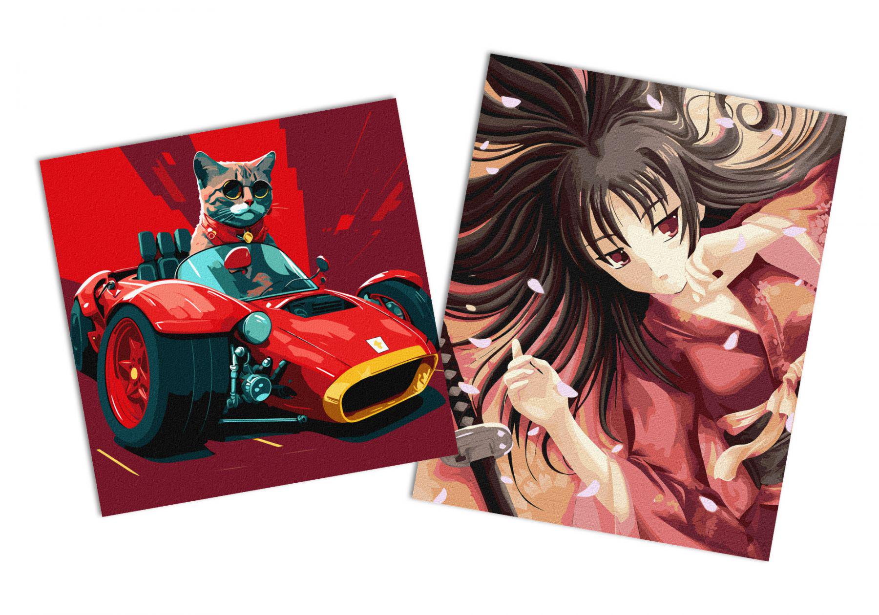 Набор картин по номерам Идейка 2в1 Таинственная гейша 40x50 см KHO4888 и Жизнь на скорости 40x40 см KHO4481 (CKHO8881)