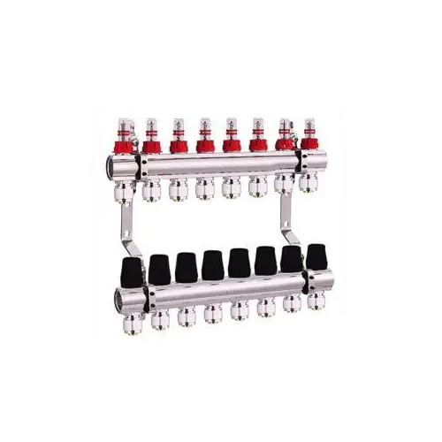 Коллектор для теплого пола DJOUL с запорными клапанами и расходомерами 8 выходов 1х3/4"