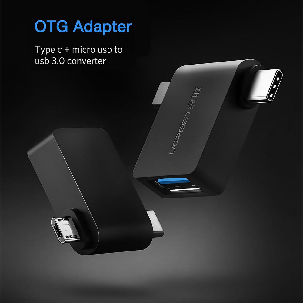 Адаптер OTG UGREEN 2in1 USB3.0 Female to MicroUSB Male Type-C Male Adapter Black (30453) - фото 4