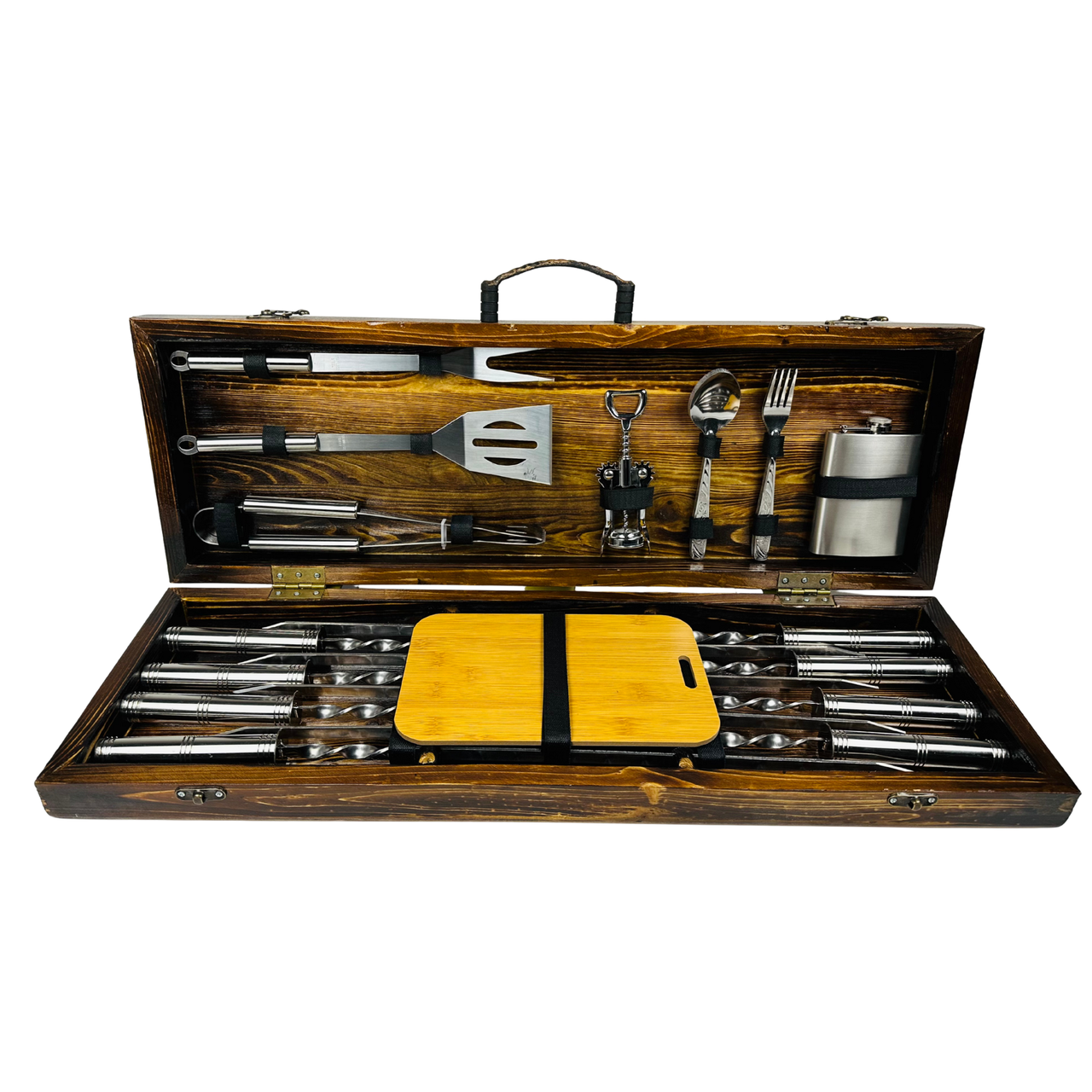 Подарочный набор шампуров BBQ LUX №2 ручной работы в деревянном кейсе с аксессуарами