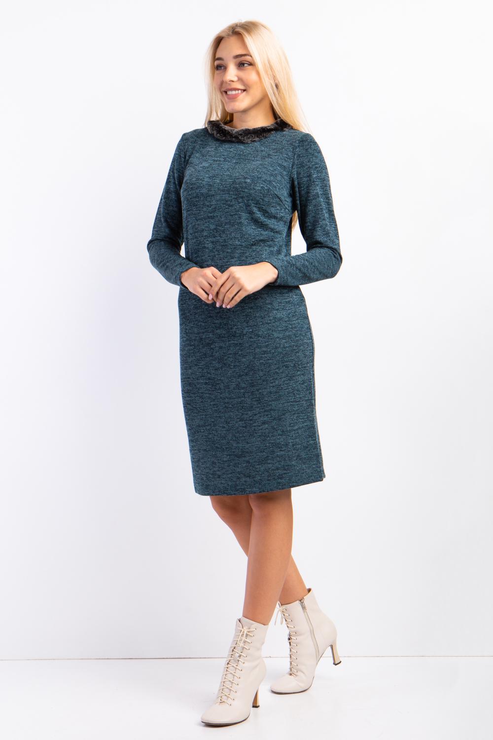 Сукня жіноча прямого силуету Diва оброблена хутром норки р. 50 Зелений (029) - фото 2 Сукня жіноча прямого силуету Diва оброблена хутром норки р. 50 Зелений (029) - фото 2