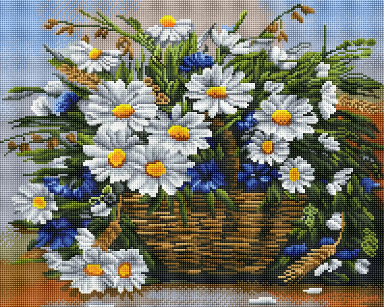Алмазная мозаика ColorArt Букет ромашек и васильков квадратные алмазы 40х50 см (SP122)