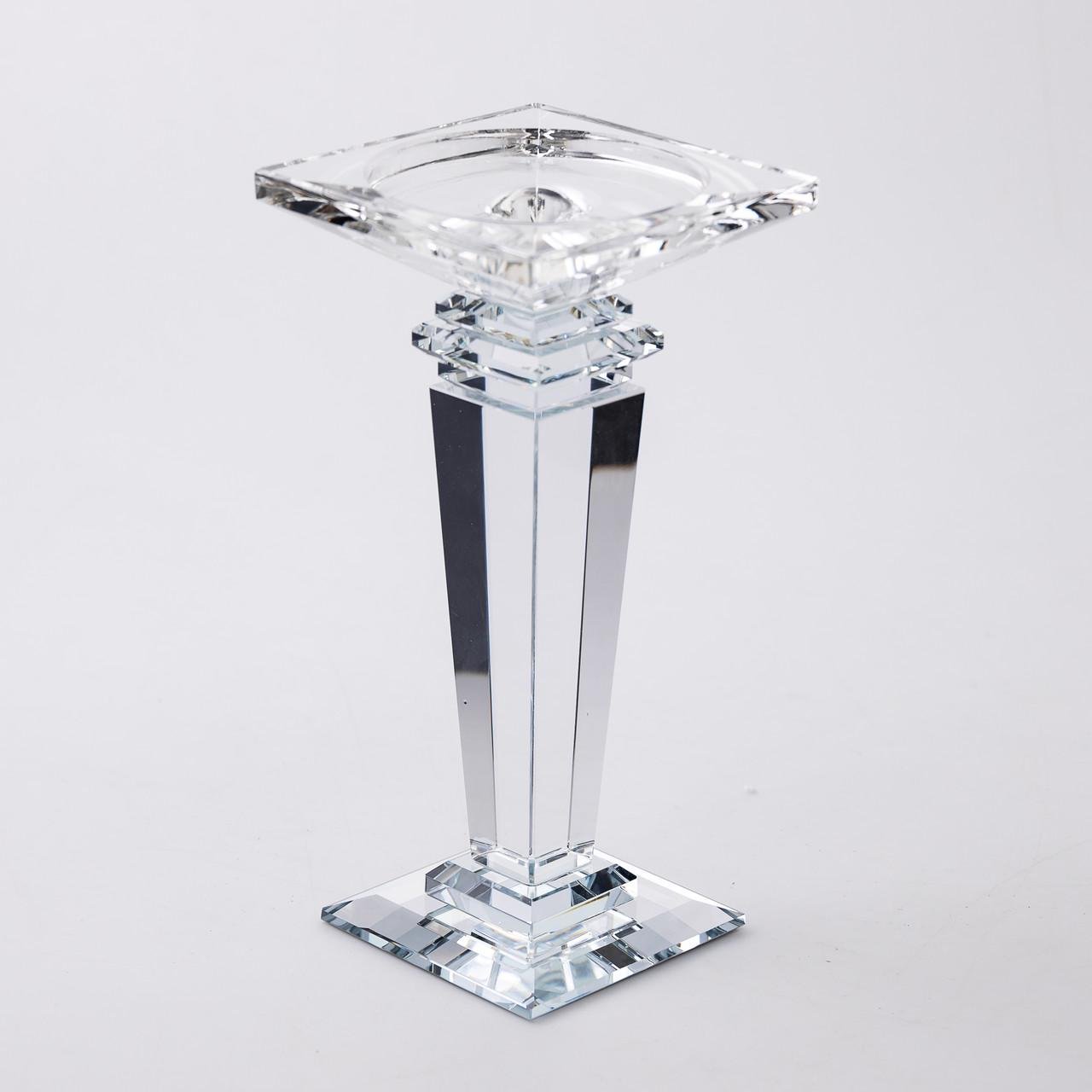 Подсвечник стеклянный на высокой ножке декоративный 9,5x9,5x20 см Прозрачный (6939)