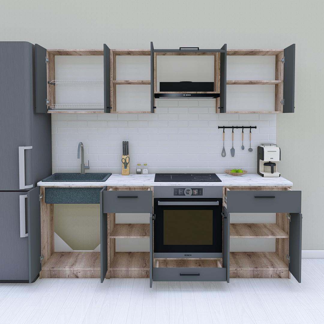 Модульна кухня Opendoors без стільниці 220 см Графітовий/Аліканте (МП35/10) - фото 2 Модульна кухня Opendoors без стільниці 220 см Графітовий/Аліканте (МП35/10) - фото 2