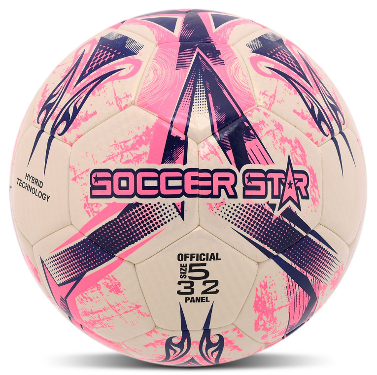 Мяч футбольный HYBRID SOCCER STAR TO-TOWN PU ламинированная гибридная сшивка №5 (FB-4517_Белый-розовый)