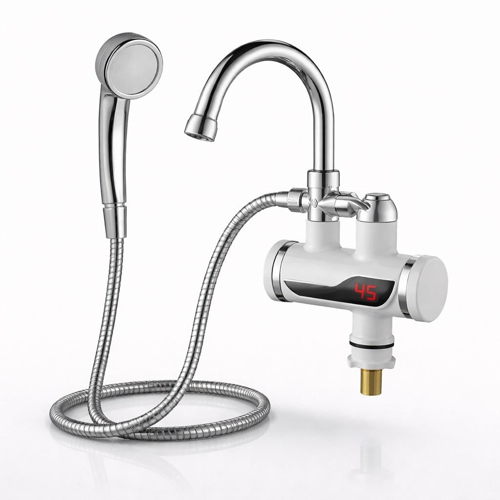 Проточный водонагреватель Wezer SDR-B07STP 3 кВт для ванны с душем/УЗО/дисплей температуры/поворотный излив