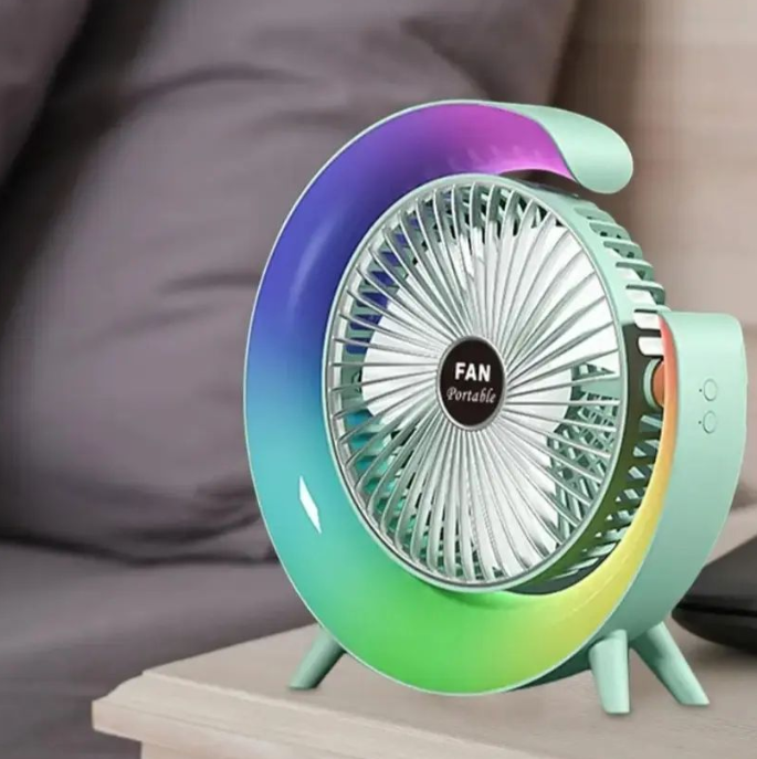 Вентилятор електричний USB 3-швидкісний з кольоровим підсвічуванням 180° безшумний - фото 2