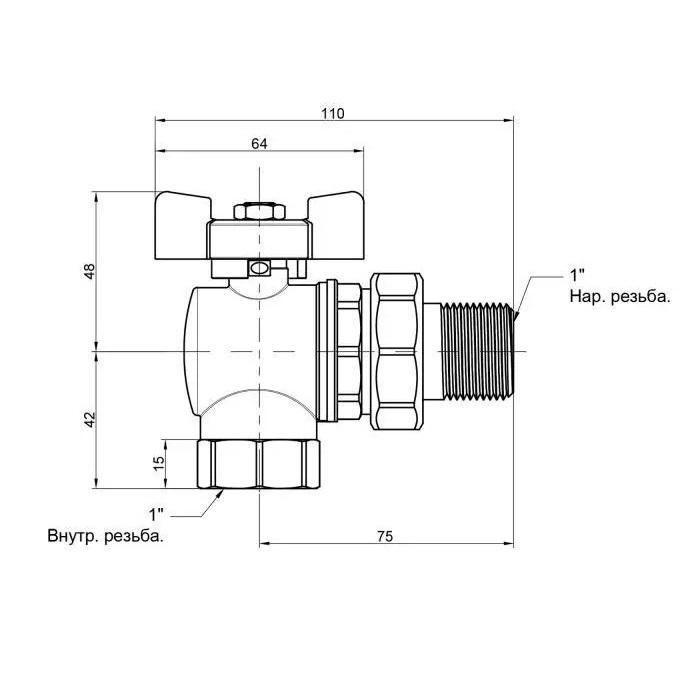 Кран кульовий ICMA 361 87361AF11 1" ВЗ з американкою метелик (75564) - фото 2