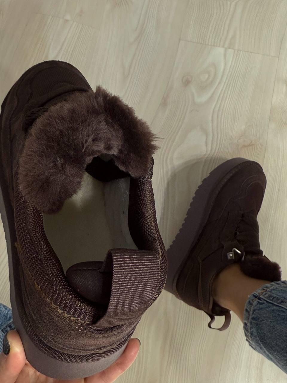 Черевики жіночі Hengji 275-4 уггі замшеві на платформі з хутром р. 36 Коричневий (5832) - фото 5