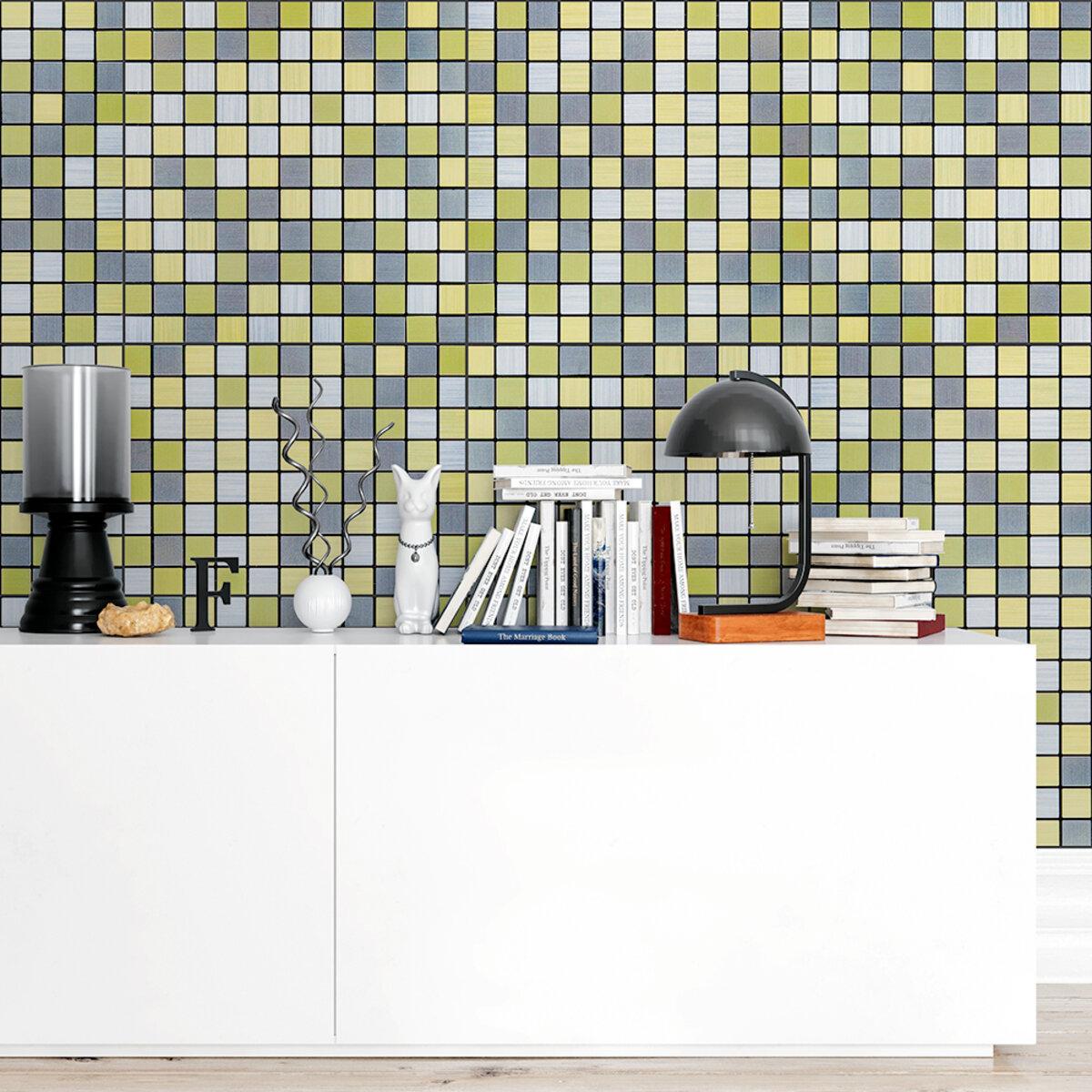 Плитка алюмінієва самоклеюча 300х300х3 мм Срібний із золотом шахівниця (SW-00001827) - фото 6