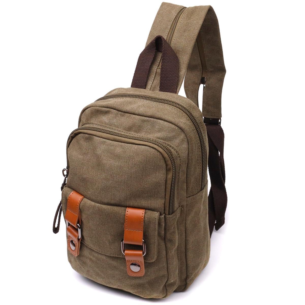 Сумка-рюкзак Vintage Backpack 22163 из плотного текстиля 2 отделения Оливковый