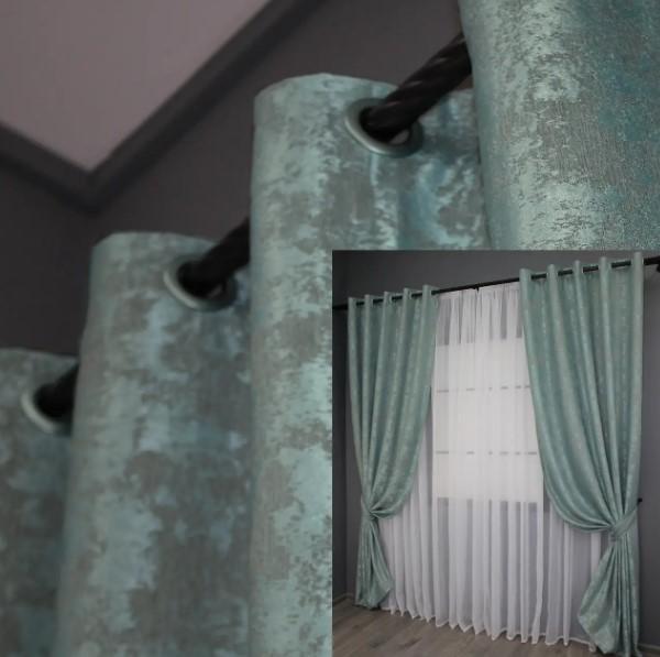 Комплект штор на люверсах SULTAN ХО жаккард 1,5 х2,5 м 2 шт. Бірюзовий/Сірий (1148ш) - фото 4
