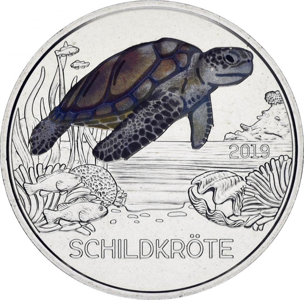 Коллекционная монета Австрия 3 евро 2019 Цветные создания - Черепаха UNC (М11239)